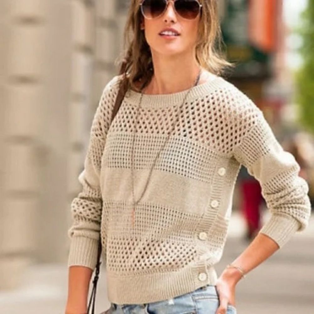 Victoria’s Secret Linen Blend Side Button Open Knit Sweater, Sz Medium